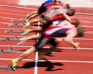 Sprintstart in Bewegungsunschrfe